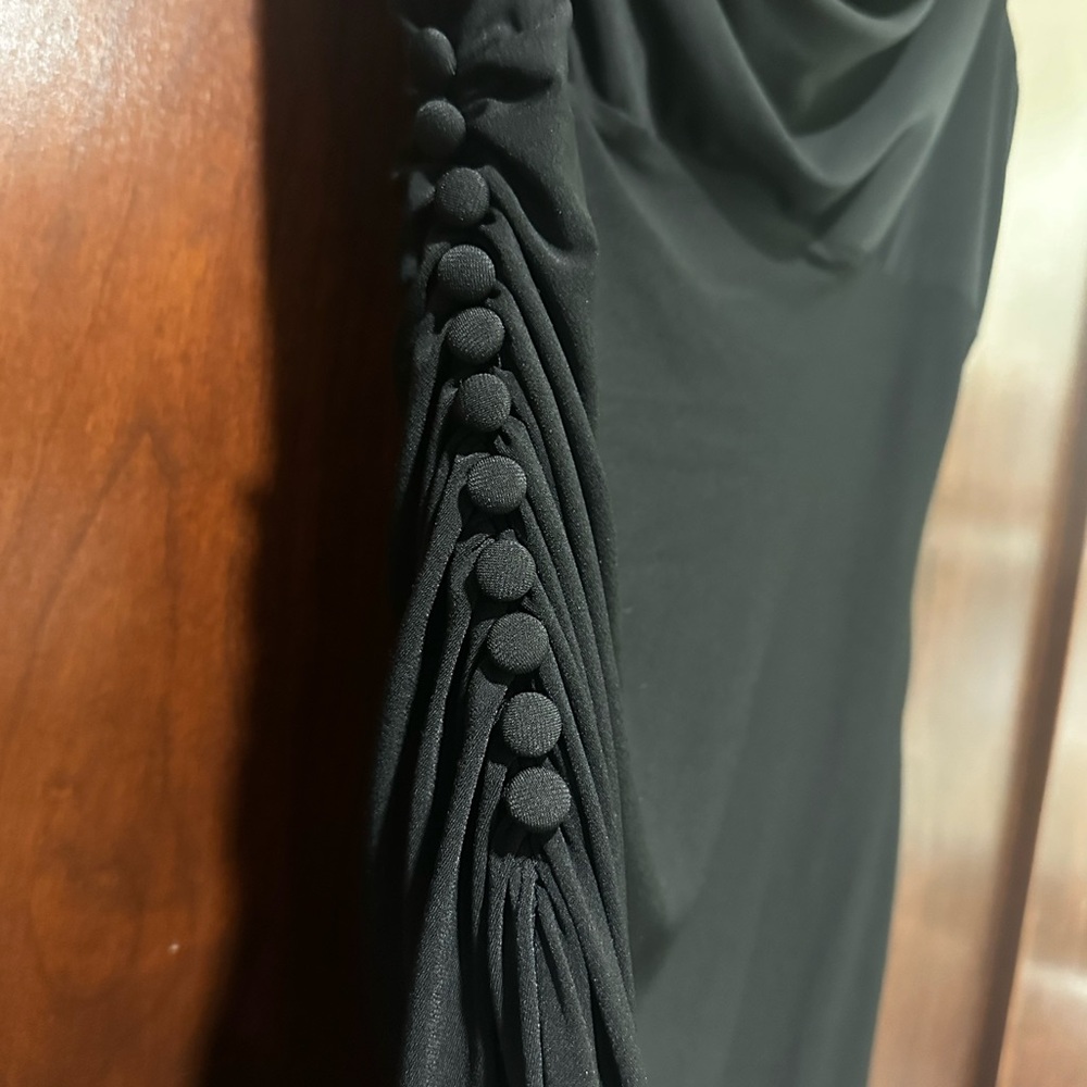 White House Black Market Black Draped Side Ruching Midi Dress - Picture 3 of 9